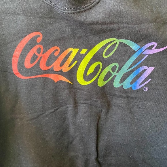 COCA-COLA Unisex Black Multi Logo Crew Neck Fleece Lined Graphic Sweatshirt sz S - Picture 3 of 8